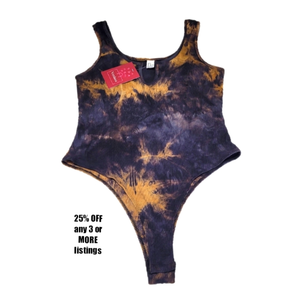 Tie Dye Bodysuit Tank Top Ribbed Size XL Stretch Bodycon Catsuit Onesie